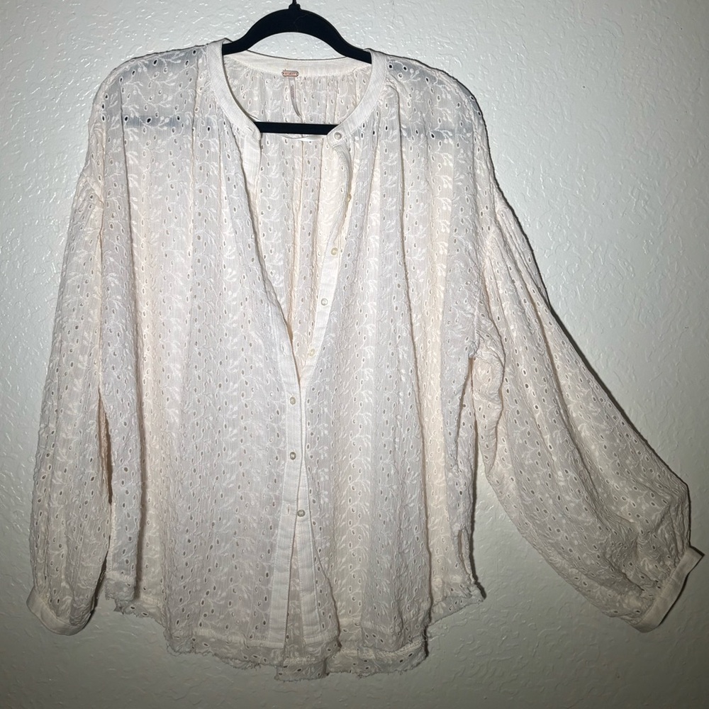 Free People Cream Eyelet Long Sleeve Blouse – Boho